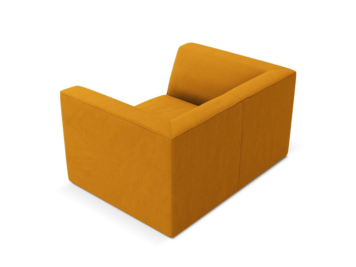 Sessel Siena 1-Sitzer von Cosmopolitan Design mit gelbem Ottawa-Stoffbezug, Massivholzrahmen und schwarzen Kunststoffbeinen aus Polypropylen.