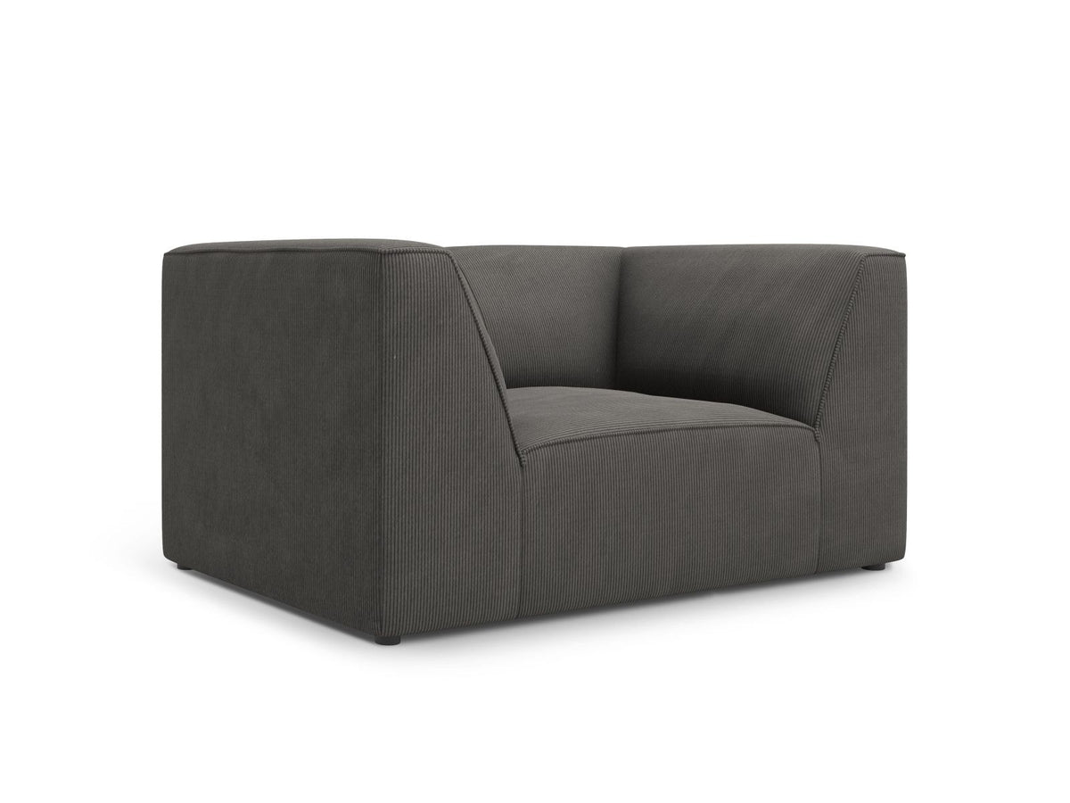 Sessel Siena 1-Sitzer von Cosmopolitan Design mit gelbem Ottawa-Stoffbezug, Massivholzrahmen und schwarzen Kunststoffbeinen aus Polypropylen.