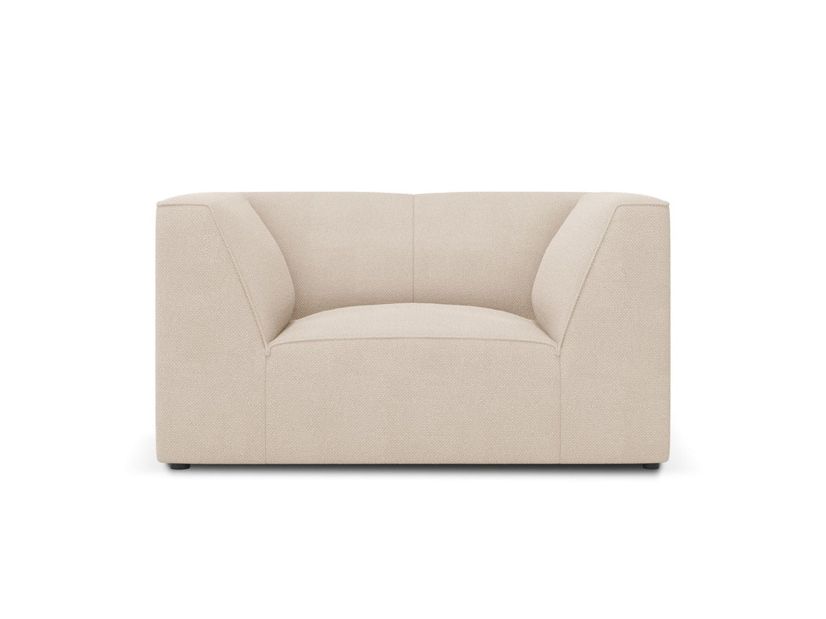 Sessel Siena 1-Sitzer von Cosmopolitan Design mit gelbem Ottawa-Stoffbezug, Massivholzrahmen und schwarzen Kunststoffbeinen aus Polypropylen.
