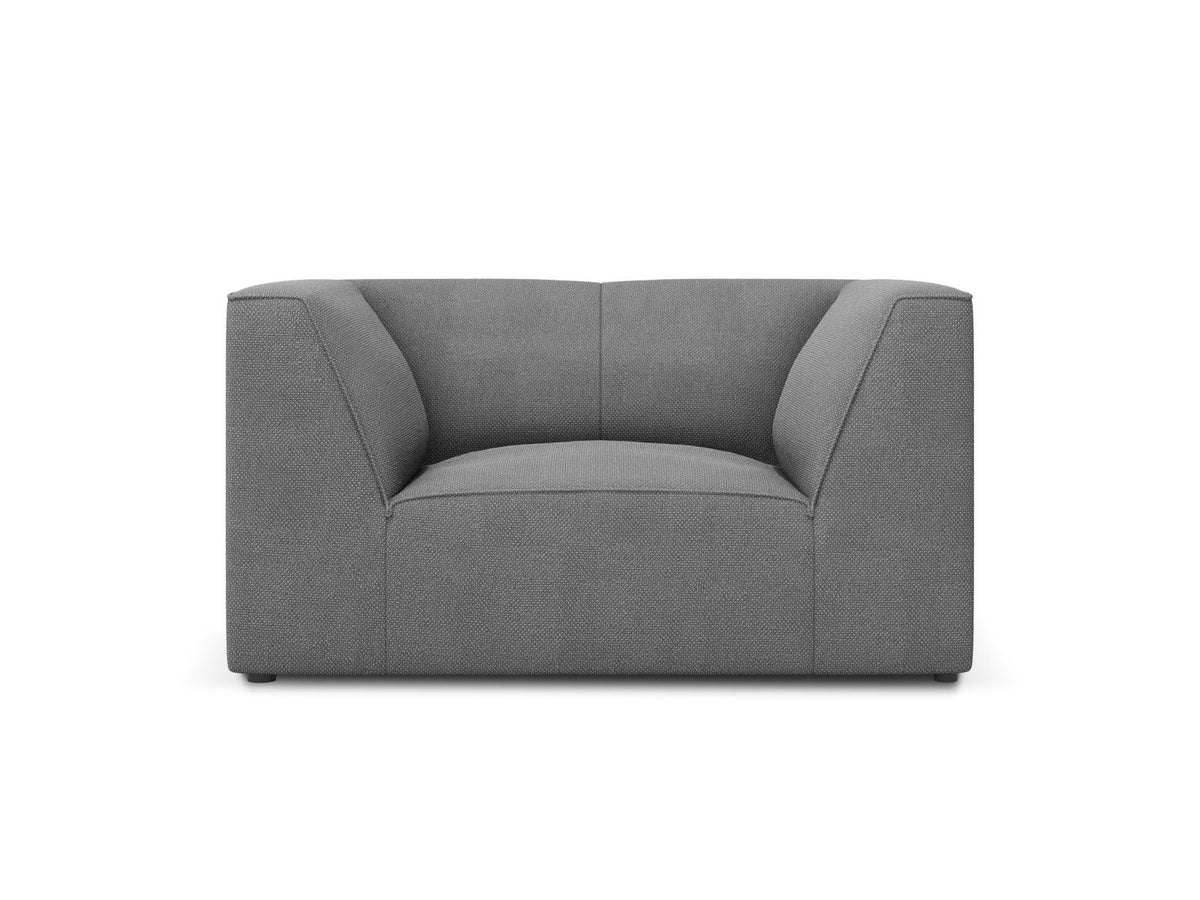 Sessel Siena 1-Sitzer von Cosmopolitan Design mit gelbem Ottawa-Stoffbezug, Massivholzrahmen und schwarzen Kunststoffbeinen aus Polypropylen.