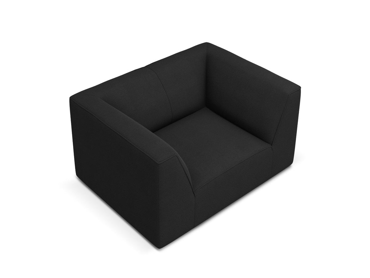 Sessel Siena 1-Sitzer von Cosmopolitan Design mit gelbem Ottawa-Stoffbezug, Massivholzrahmen und schwarzen Kunststoffbeinen aus Polypropylen.