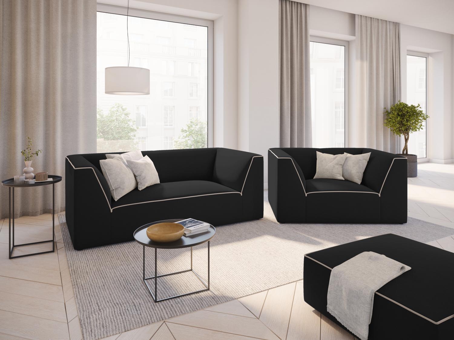 Oslo Sessel 1 Sitzer in Black, Grey Beige Melange präsentiert im Onlineshop von KAQTU Design AG. Sessel ist von Cosmopolitan Design