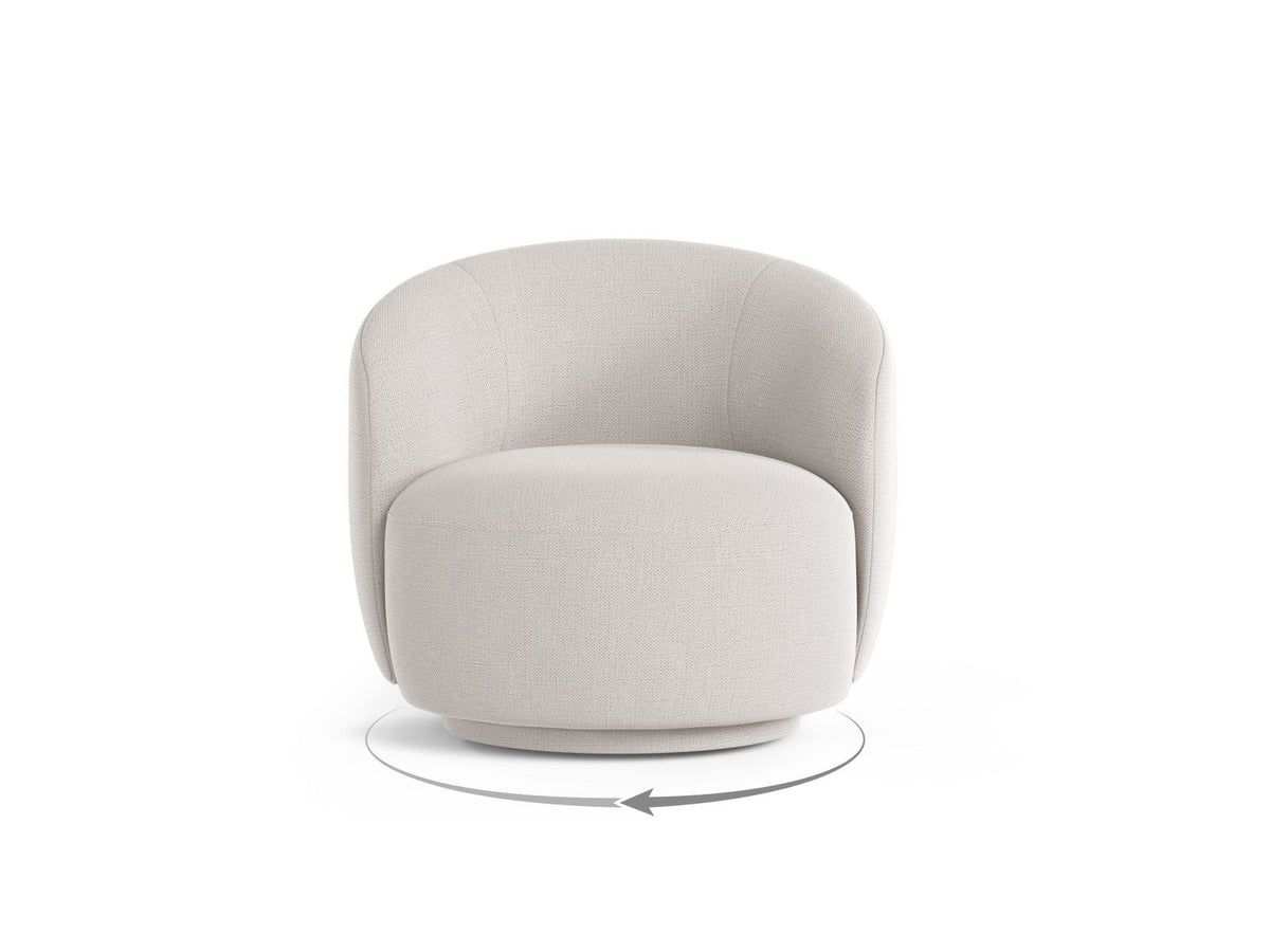 Drehsessel Savona von Cosmopolitan Design mit gepolstertem Sitz aus Chenille-Stoff Moly in Light Beige, gepolsterten Beinen und rundem Drehgestell.