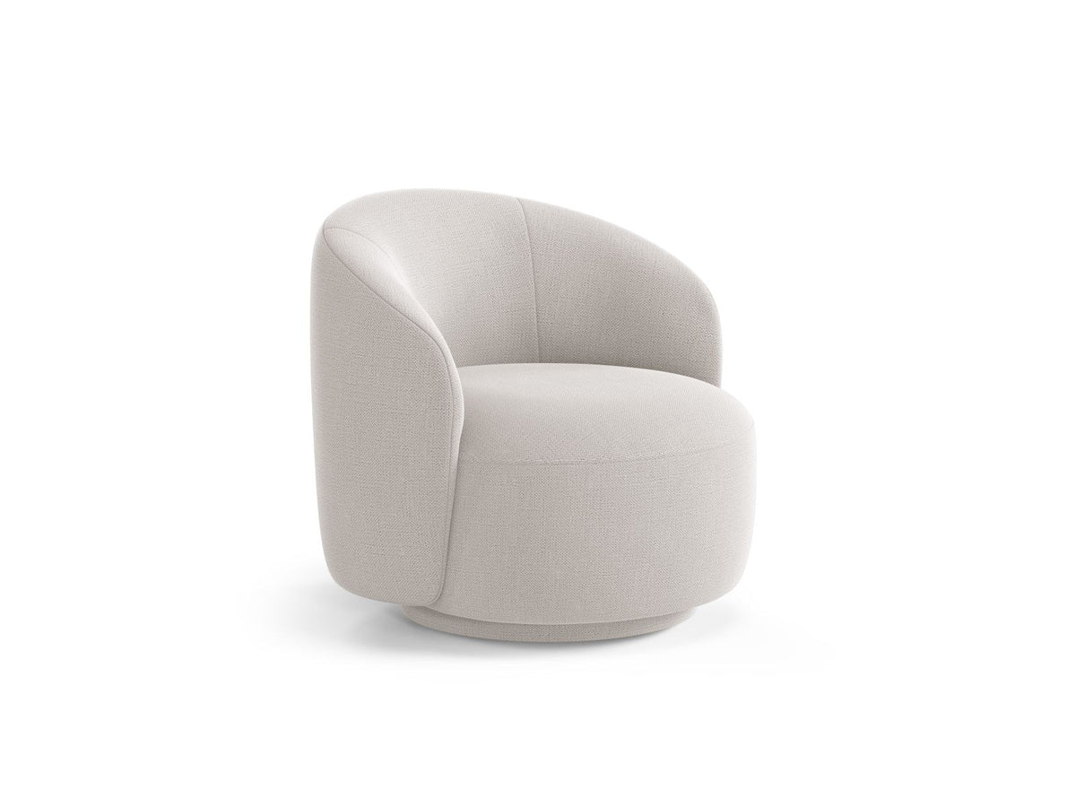 Drehsessel Savona von Cosmopolitan Design mit gepolstertem Sitz aus Chenille-Stoff Moly in Light Beige, gepolsterten Beinen und rundem Drehgestell.