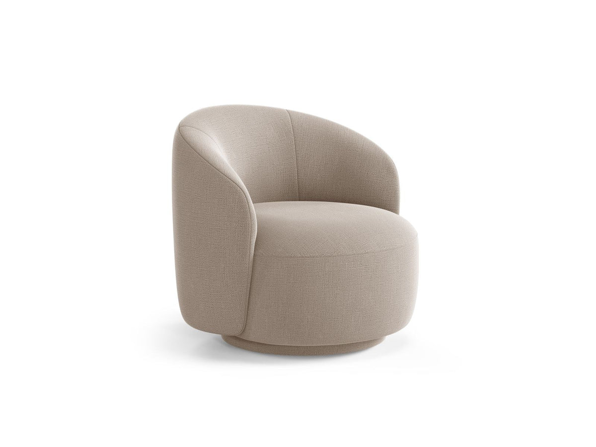 Drehsessel Savona von Cosmopolitan Design mit gepolstertem Sitz aus Chenille-Stoff Moly in Light Beige, gepolsterten Beinen und rundem Drehgestell.