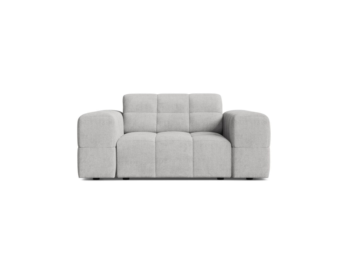 1-Sitzer Sessel Chicago von Cosmopolitan Design in Light Beige-Eden mit Chenille-Stoffbezug und schwarzen Kunststoffbeinen.