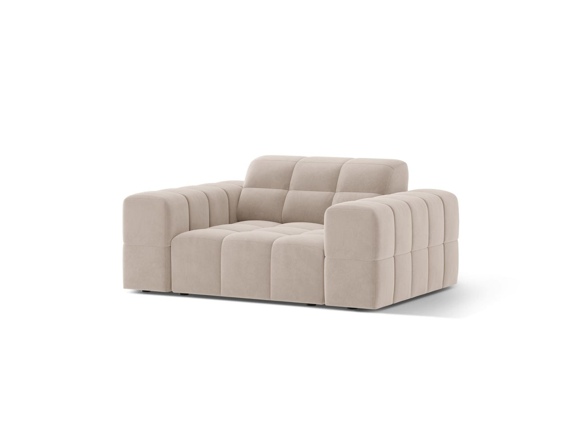 1-Sitzer Sessel Chicago von Cosmopolitan Design in Light Beige-Eden mit Chenille-Stoffbezug und schwarzen Kunststoffbeinen.