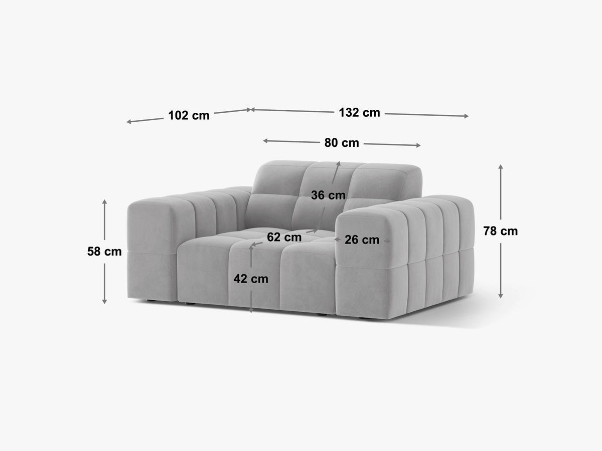 1-Sitzer Sessel Chicago von Cosmopolitan Design in Light Beige-Eden mit Chenille-Stoffbezug und schwarzen Kunststoffbeinen.