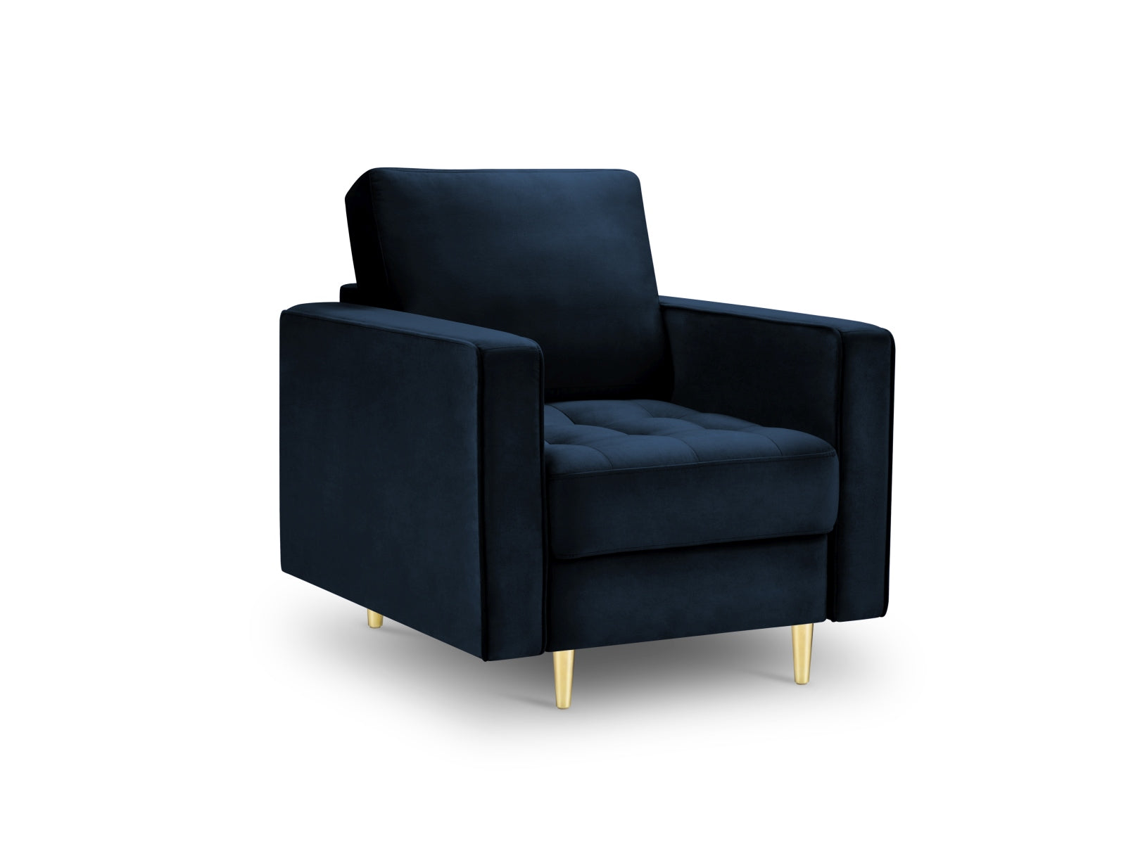 Eleganter 1-Sitzer Sessel Aspen in intensivem Royalblau, ideal für stilvolle Wohnräume und entspannende Leseecken.