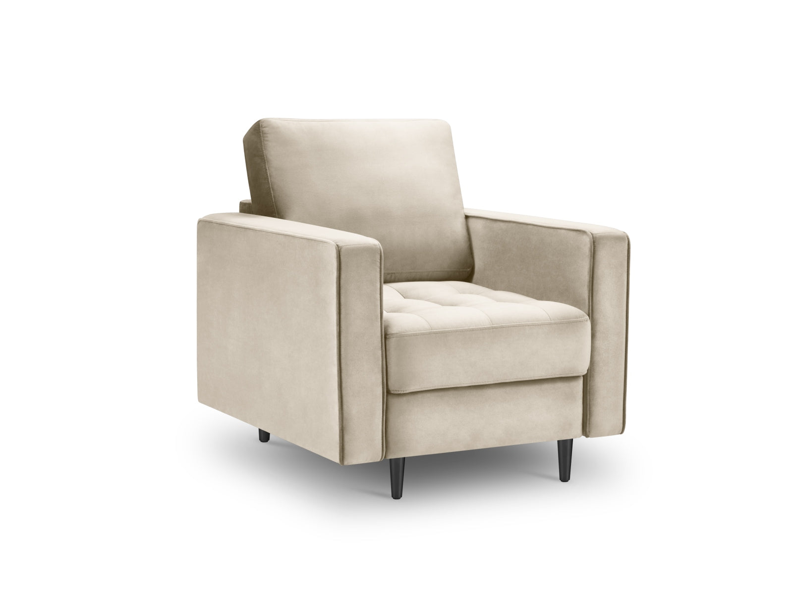 Eleganter 1-Sitzer Sessel Aspen in luxuriösem Dunkelbeige, ideal für moderne Wohnräume, entworfen von Cosmopolitan Design.