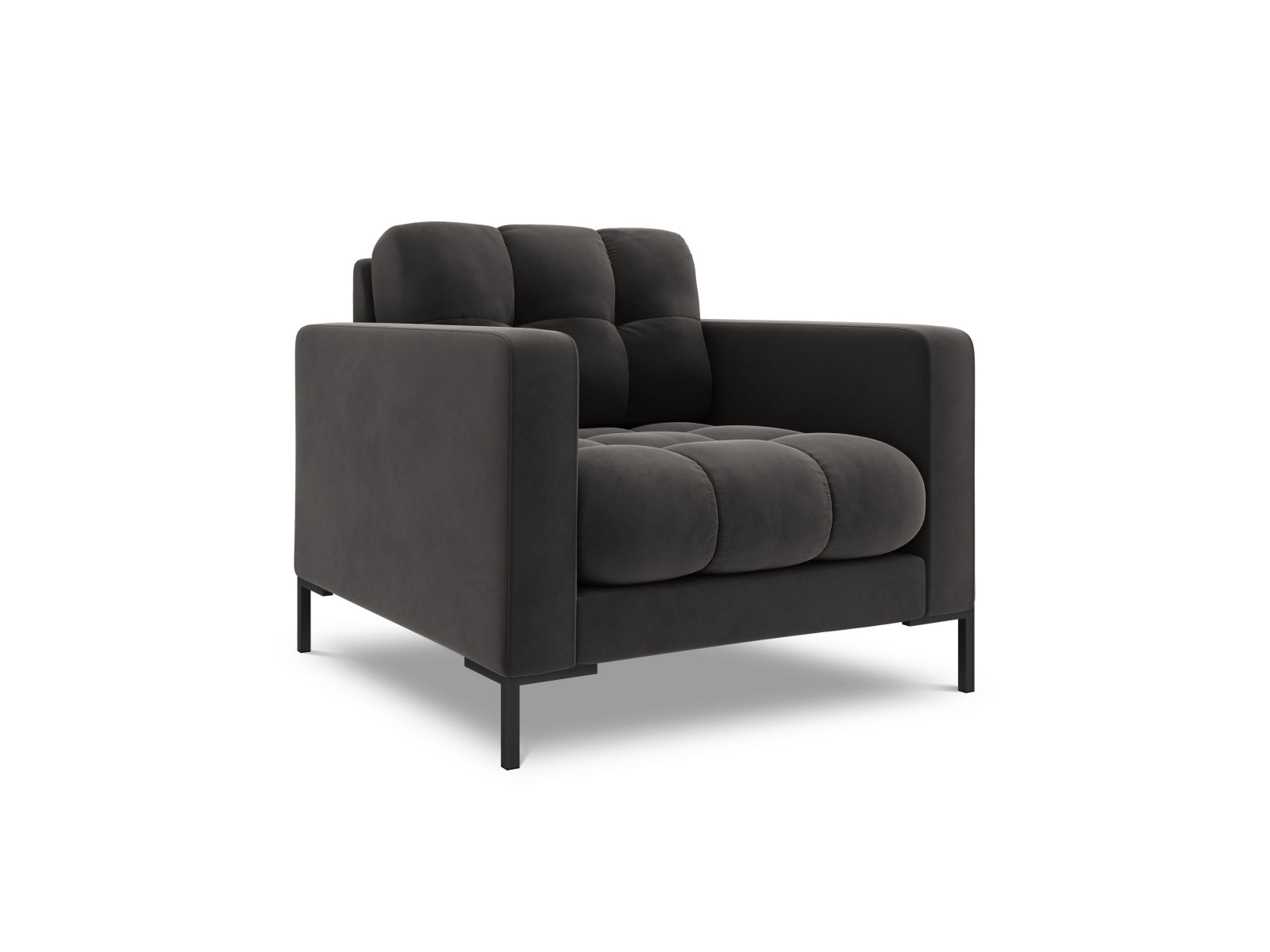 Eleganter 1-Sitzer Sessel Bali in Dunkelgrau aus hochwertigem Bluvel-Stoff, ideal für stilvolle Wohnräume.