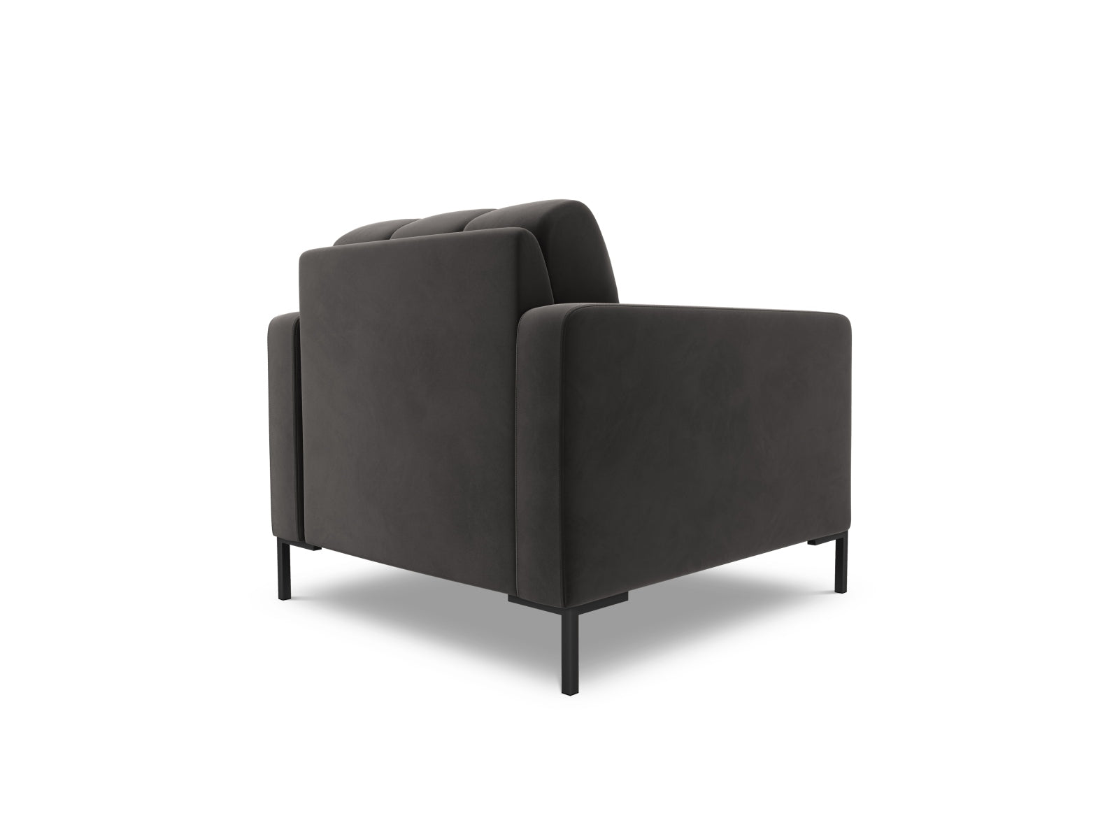 Eleganter 1-Sitzer Sessel Bali in stilvollem Dunkelgrau, aus hochwertigem Bluvel-Stoff, ideal für gemütliche Wohnräume.