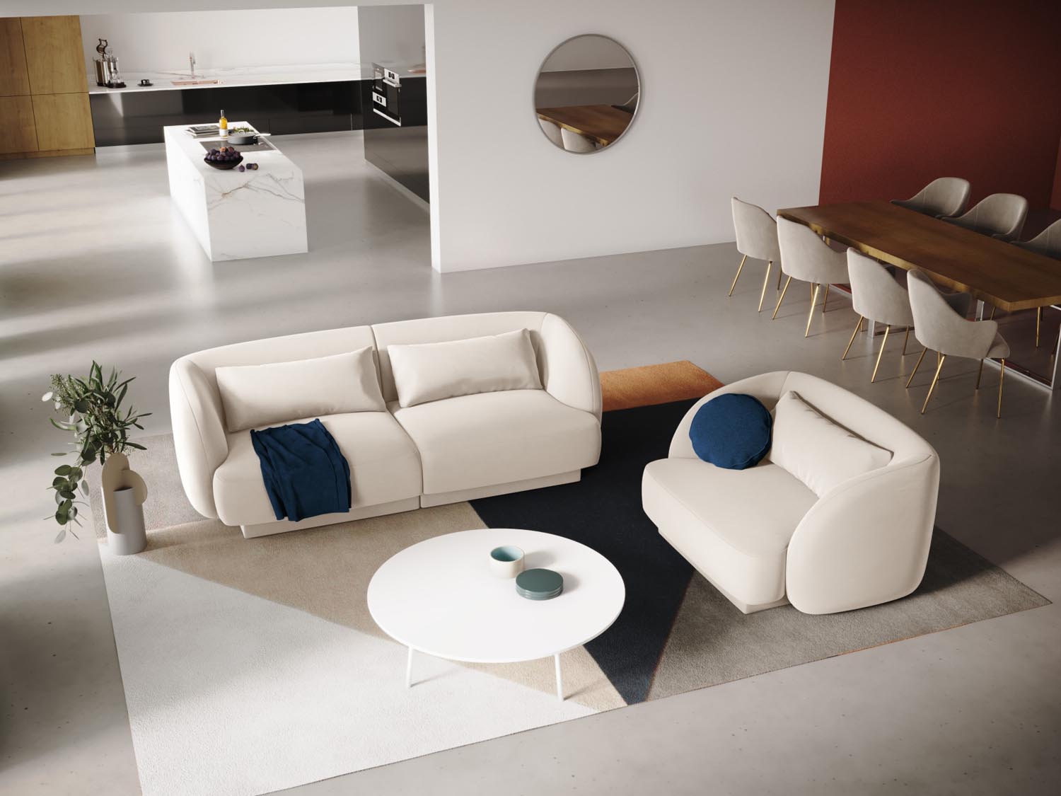 Eleganter Tulum Velour Sessel in sanftem Beige, ideal für stilvolle Wohnräume. Komfortabler Einzelsitz mit modernem Design.
