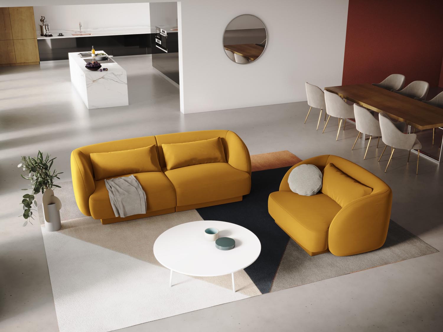 Eleganter Tulum Velour Sessel in Gelb-Bluvel, 90 cm, ideal für stilvolle Wohnräume, präsentiert von Cosmopolitan Design.