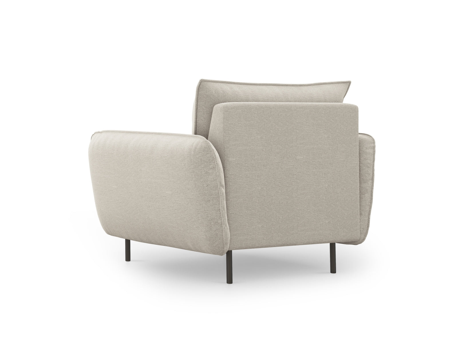 Moderner Vienna Sessel in sanftem Beige mit eleganten schwarzen Details, perfekt für stilvolle Wohnräume und gemütliche Entspannung.