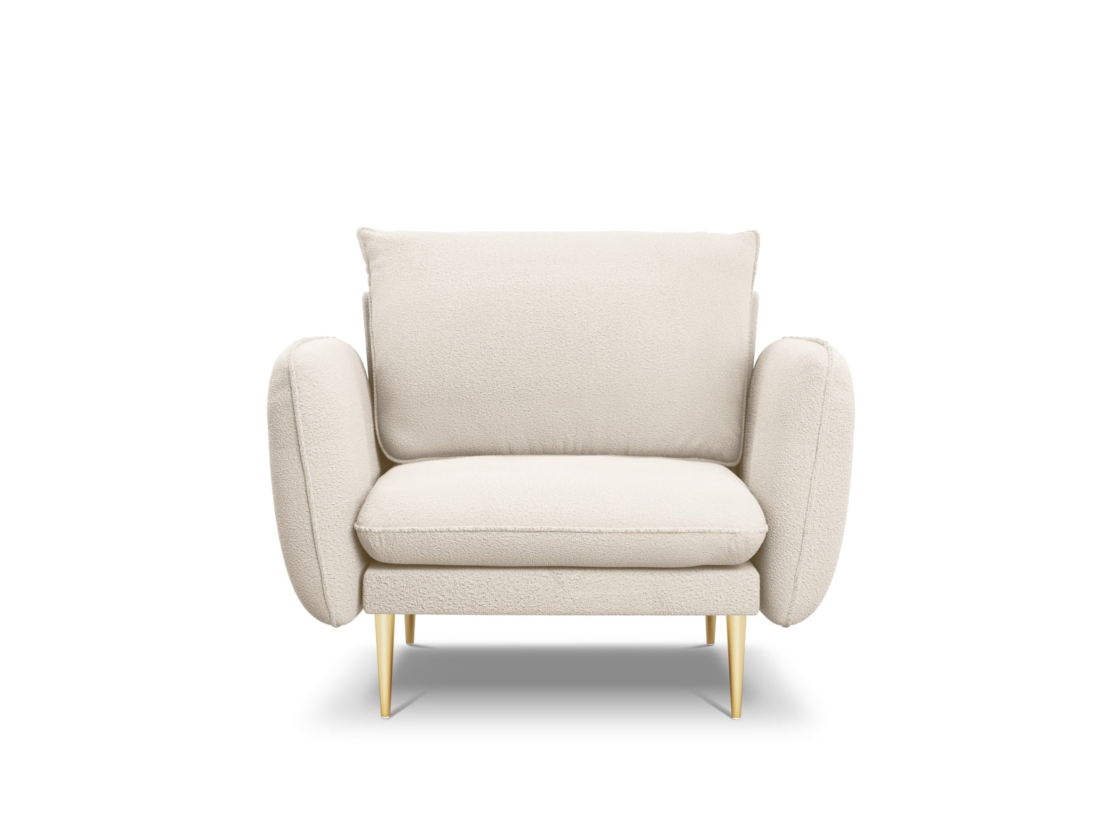 Eleganter Vienna Boucle Sessel mit einem Sitzplatz, 94 cm, in stilvollem Beige und goldenen Akzenten, ideal für moderne Wohnräume.
