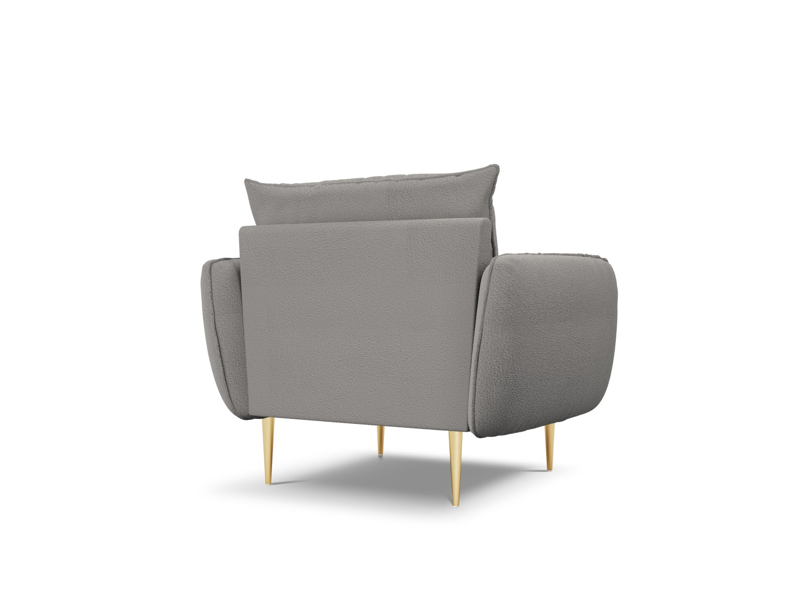 Stylischer Sessel im Boucle-Stil, 94 cm, in edlem Grau mit goldenen Details, perfekt für zeitgemäße Inneneinrichtungen.