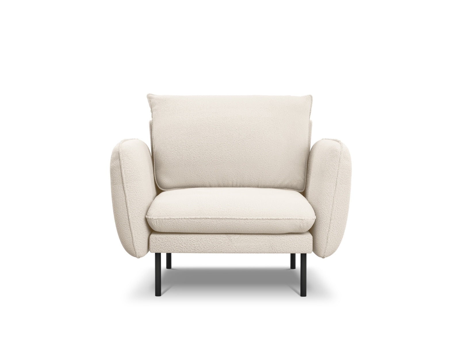 Stylischer Sessel im Boucle-Design, 94 cm, in ansprechenden Beige- und Schwarztönen, perfekt für zeitgemäße Inneneinrichtungen.