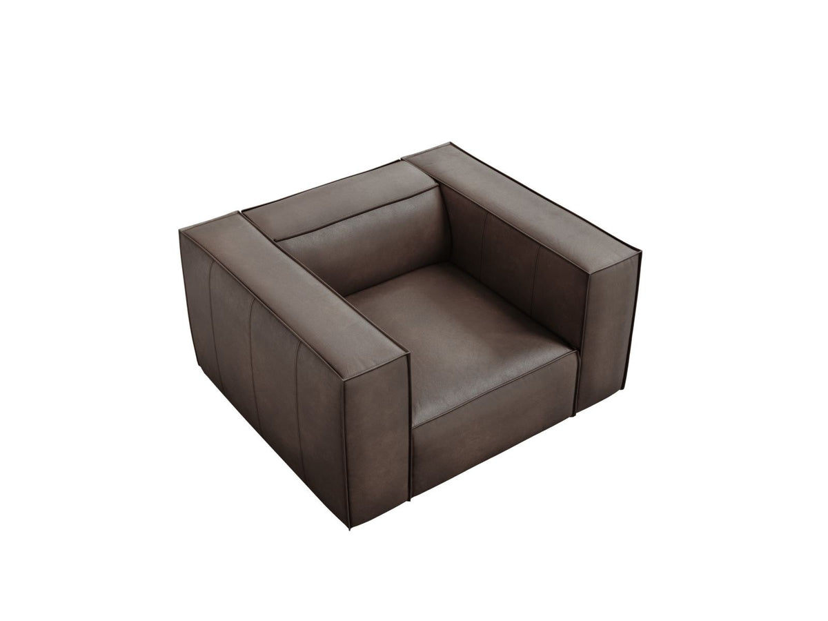 Sessel Turin aus Rindsleder in Grey Brown-Granada mit Massivholzrahmen aus Kiefer und Beinen aus schwarzem Buchenholz, 1 Sitzplatz.
