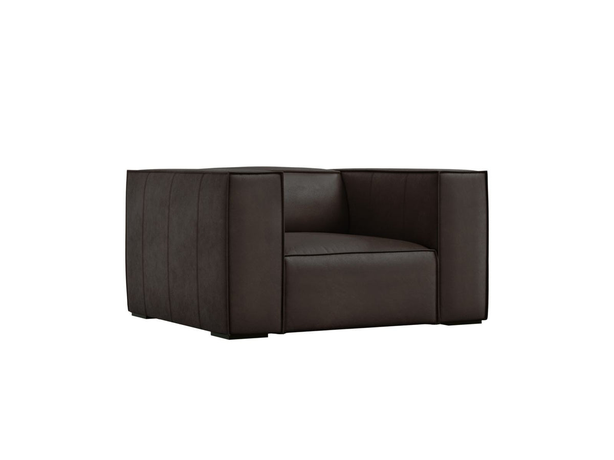 Sessel Turin aus Rindsleder in Grey Brown-Granada mit Massivholzrahmen aus Kiefer und Beinen aus schwarzem Buchenholz, 1 Sitzplatz.