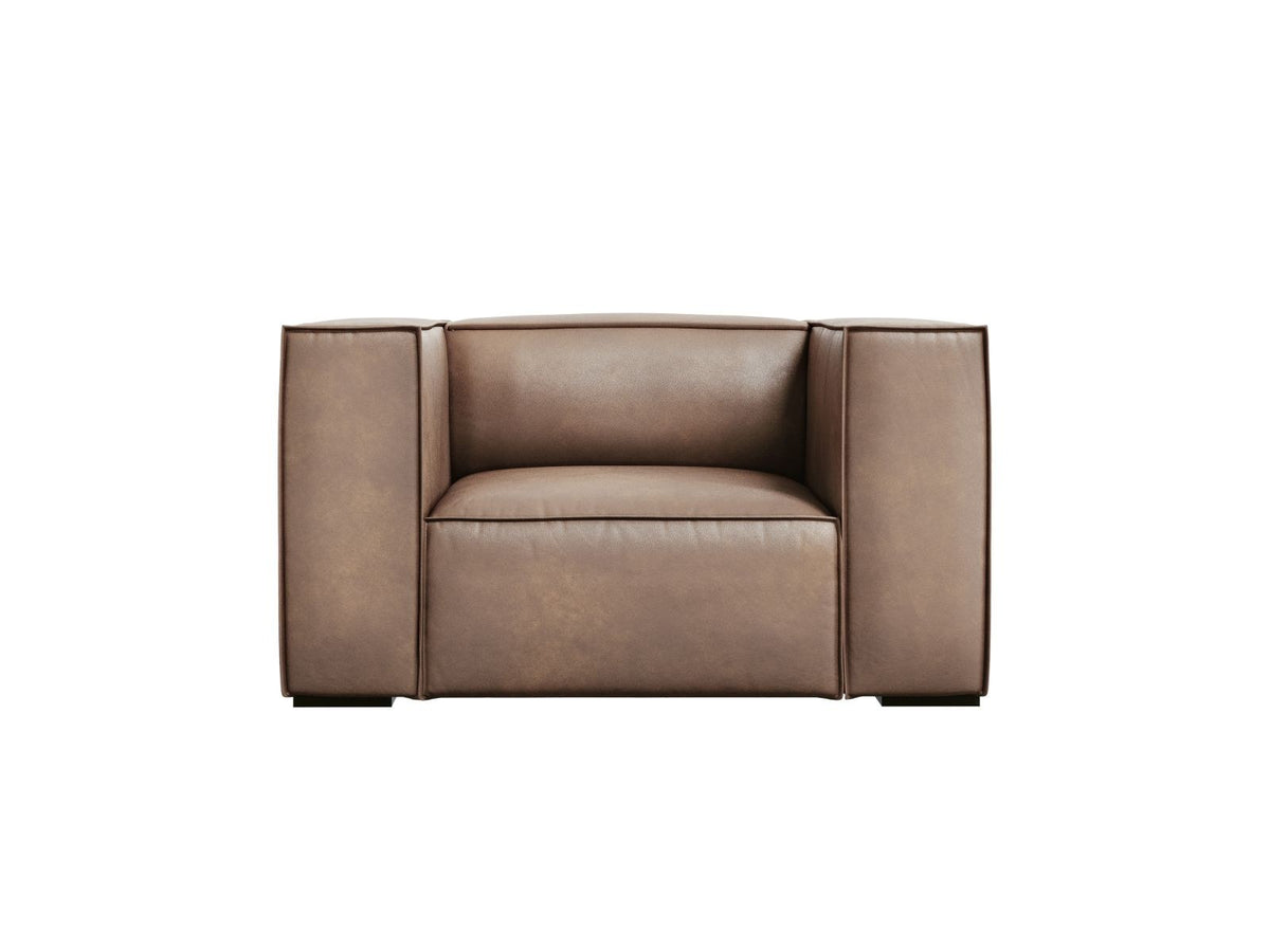 Sessel Turin aus Rindsleder in Grey Brown-Granada mit Massivholzrahmen aus Kiefer und Beinen aus schwarzem Buchenholz, 1 Sitzplatz.