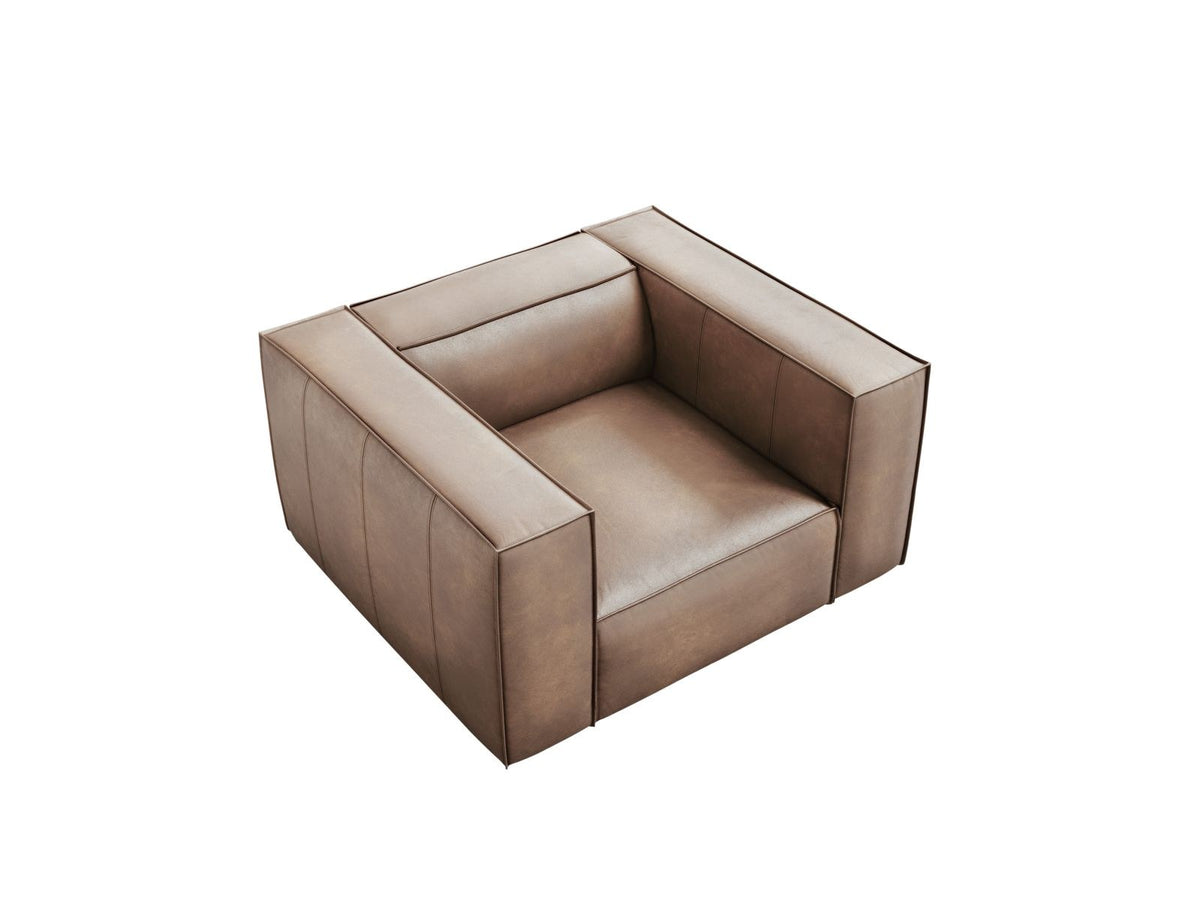 Sessel Turin aus Rindsleder in Grey Brown-Granada mit Massivholzrahmen aus Kiefer und Beinen aus schwarzem Buchenholz, 1 Sitzplatz.