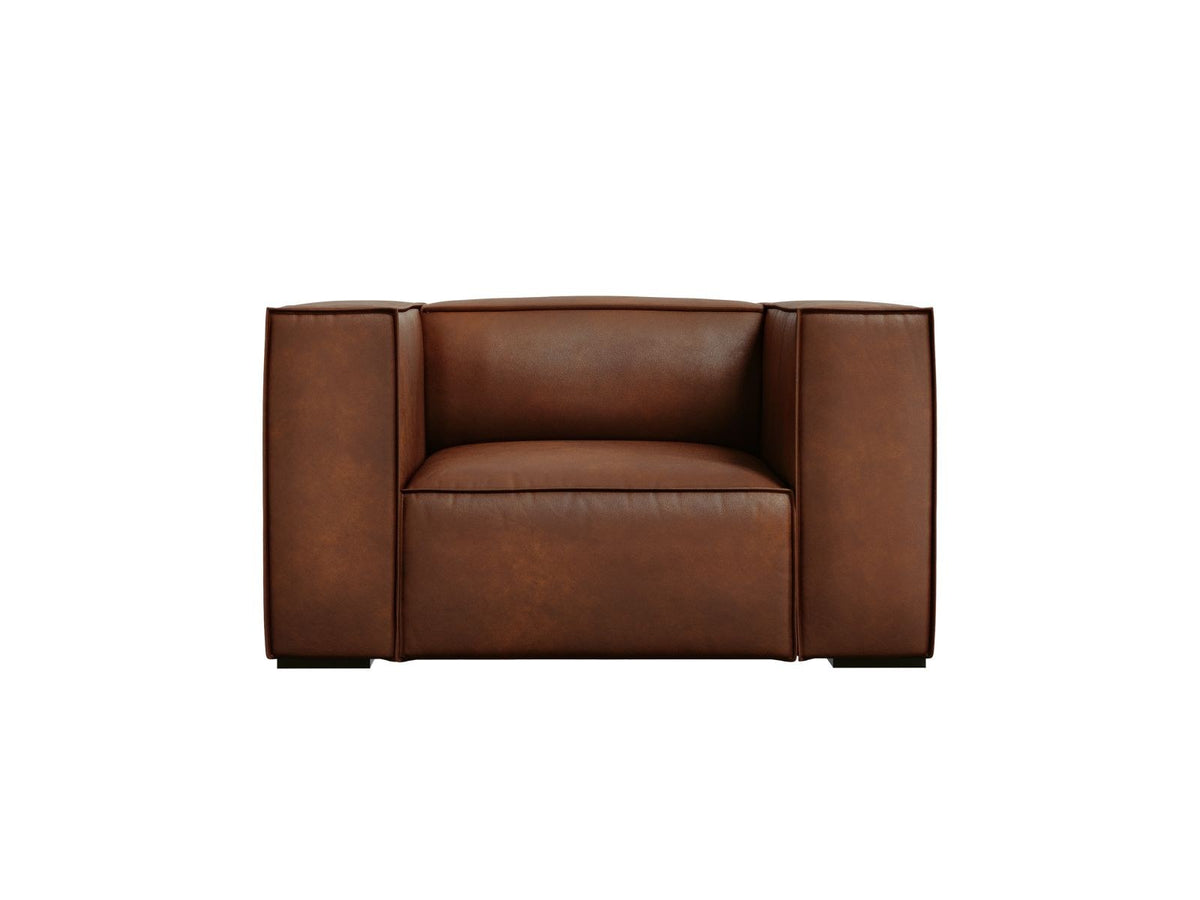 Sessel Turin aus Rindsleder in Grey Brown-Granada mit Massivholzrahmen aus Kiefer und Beinen aus schwarzem Buchenholz, 1 Sitzplatz.