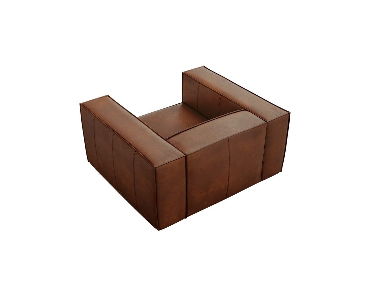 Sessel Turin aus Rindsleder in Grey Brown-Granada mit Massivholzrahmen aus Kiefer und Beinen aus schwarzem Buchenholz, 1 Sitzplatz.