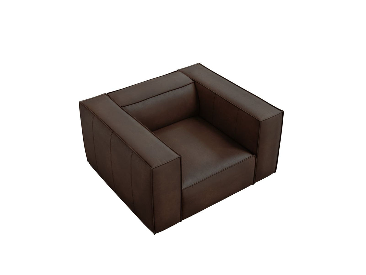 Sessel Turin aus Rindsleder in Grey Brown-Granada mit Massivholzrahmen aus Kiefer und Beinen aus schwarzem Buchenholz, 1 Sitzplatz.