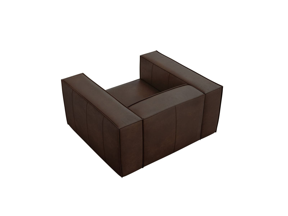 Sessel Turin aus Rindsleder in Grey Brown-Granada mit Massivholzrahmen aus Kiefer und Beinen aus schwarzem Buchenholz, 1 Sitzplatz.