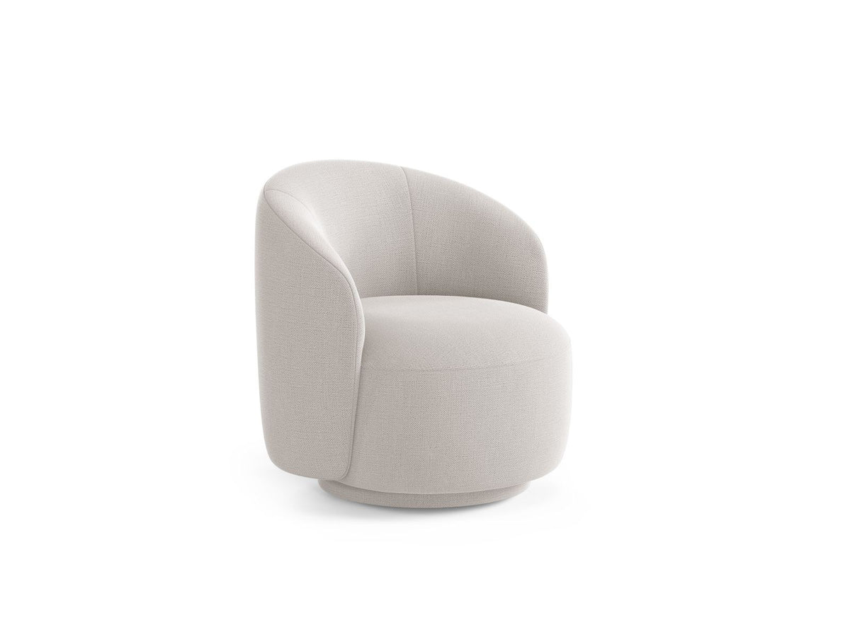 Drehsessel Savona von Cosmopolitan Design in Light Beige mit Chenille-Stoff Moly, Massivholzgestell und gepolsterten Stoffbeinen.