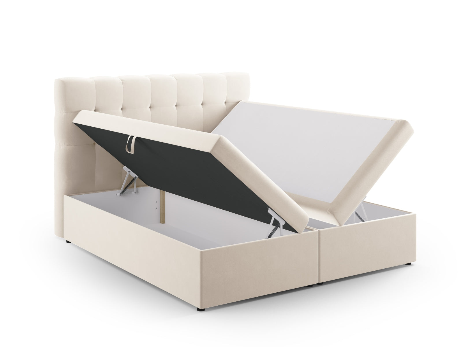 Elegantes Boxspring Bett Set Bali in warmen Beige-Nuancen, ideal für eine gemütliche und stilvolle Schlafumgebung.
