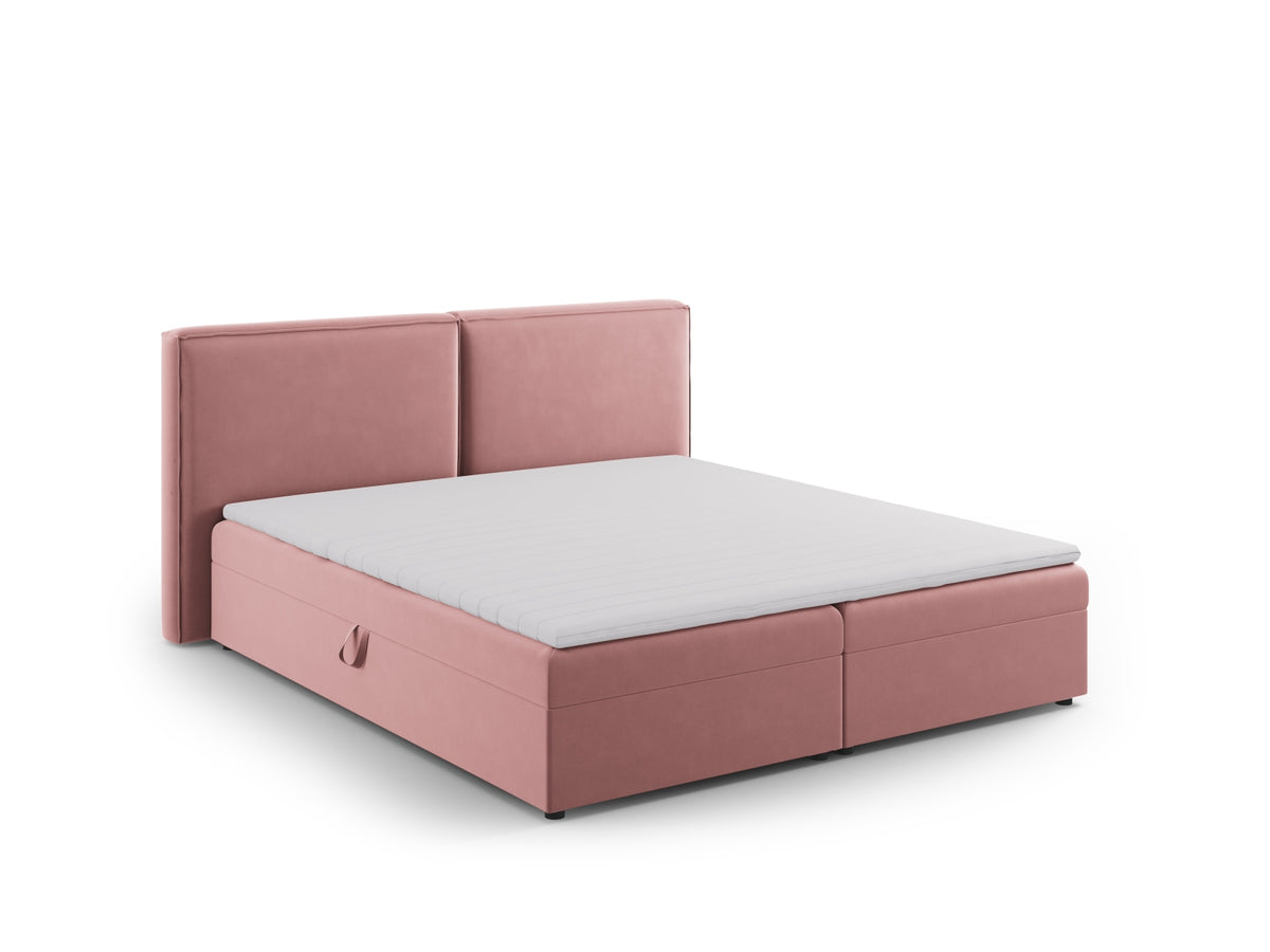 Gepolstertes Boxspring-Bett Arendal mit Kopfteil in Stoffbezug auf schwarzen Kunststoffbeinen