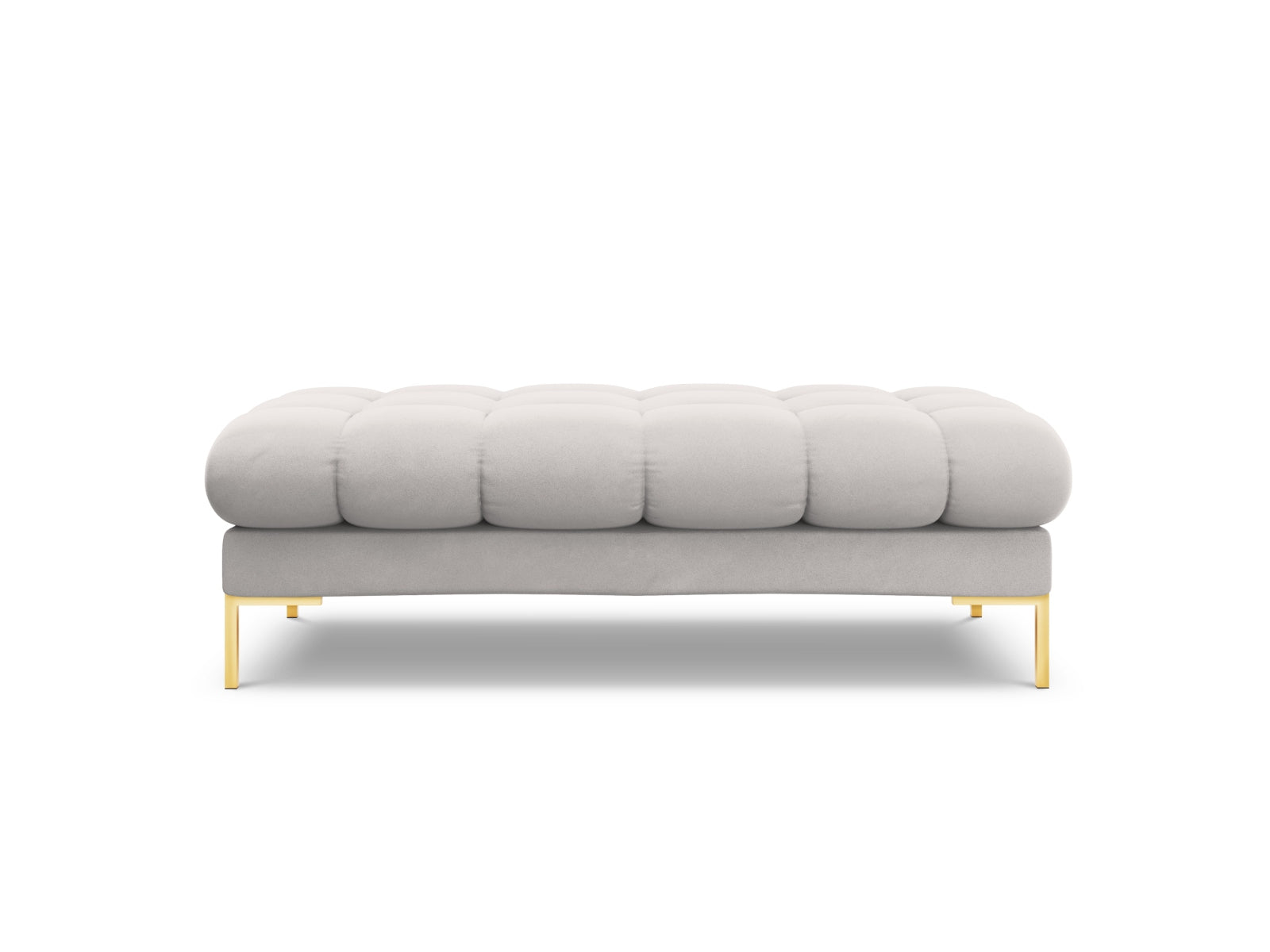 Moderne 2-Sitzer Bank Bali aus edlem Silver-Bluvel, perfekt für stilvolle Wohnkonzepte und gemütliche Entspannungsmomente.