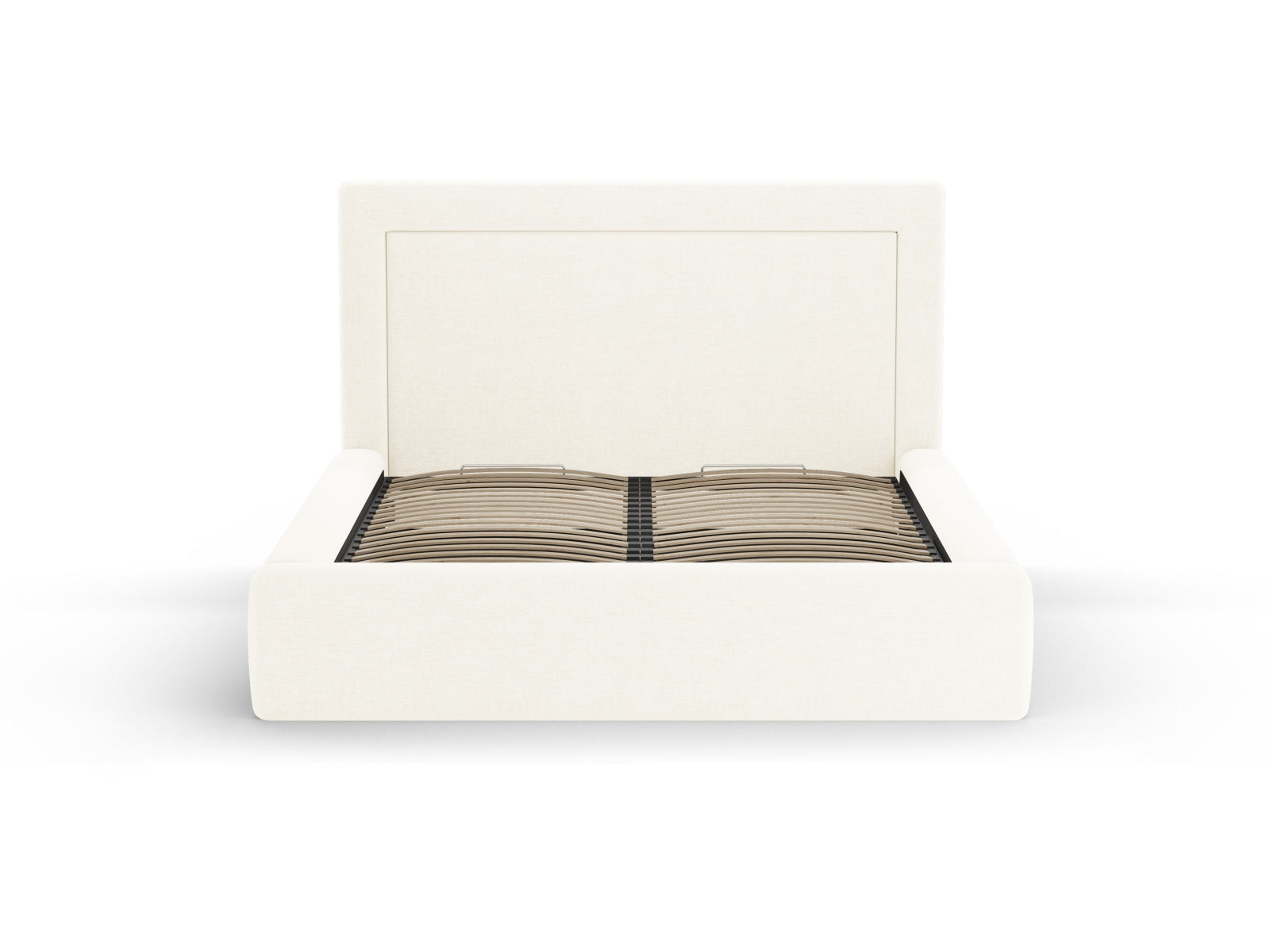 Elegantes Kremer Bett mit praktischem Stauraum und stilvollem Kopfteil, ideal für moderne Schlafzimmer. Von Cosmopolitan Design.