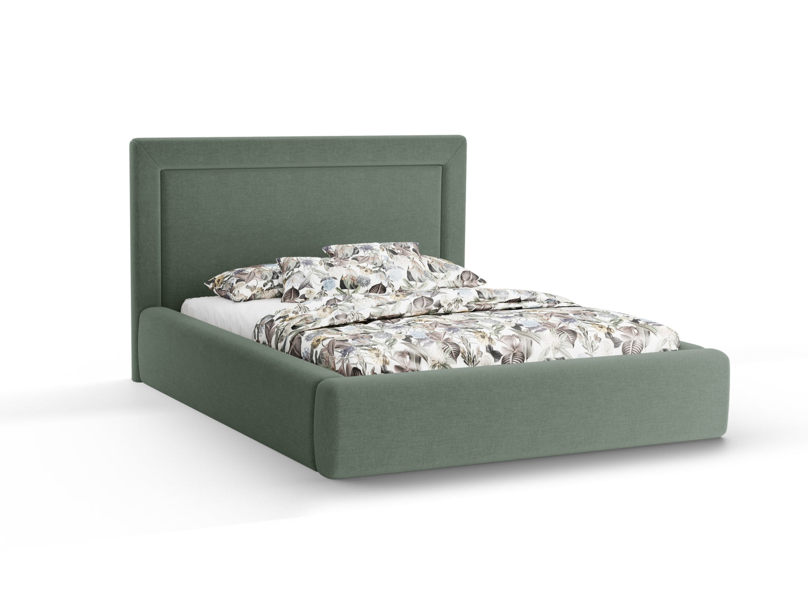 Kremer Bett mit Stauraum mit Kopfteil in Moss Green-Wind präsentiert im Onlineshop von KAQTU Design AG. Bett ist von Cosmopolitan Design