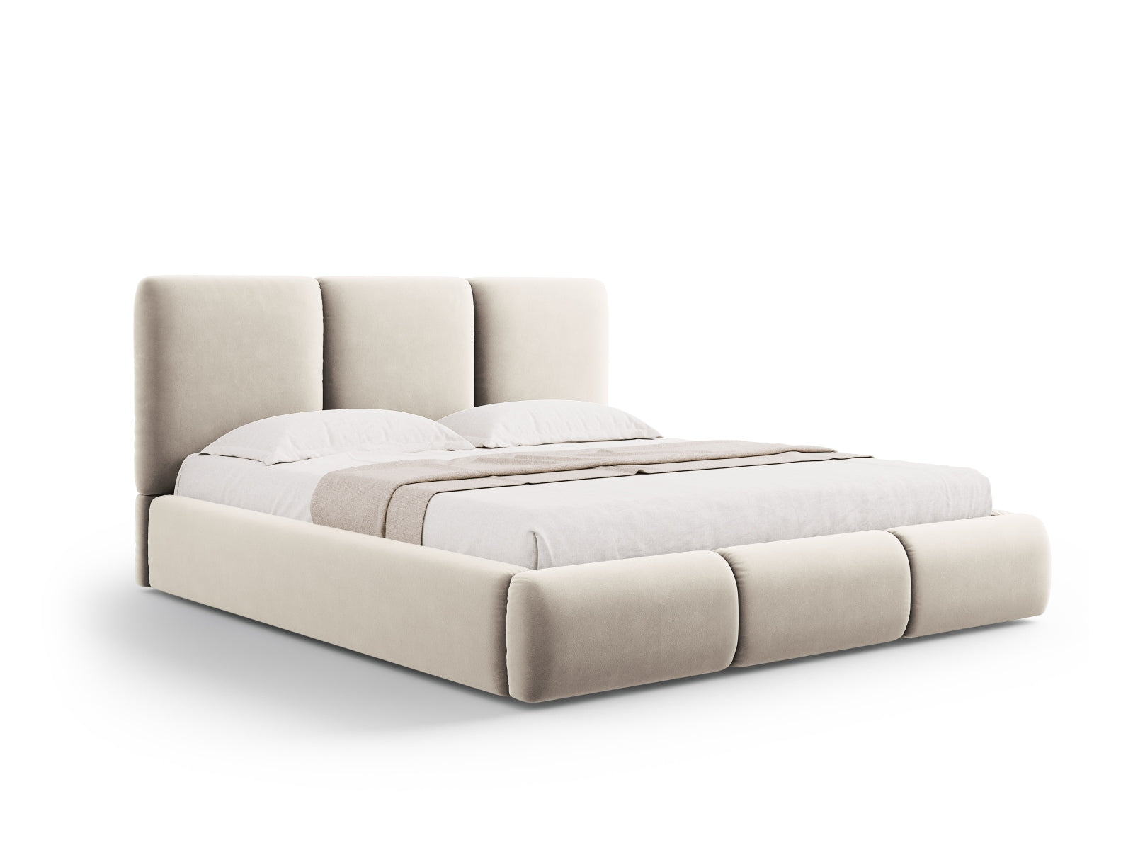 Nicolas Velour Bett mit Stauraum und Headboard  in Light Beige präsentiert im Onlineshop von KAQTU Design AG. Bett ist von Cosmopolitan Design