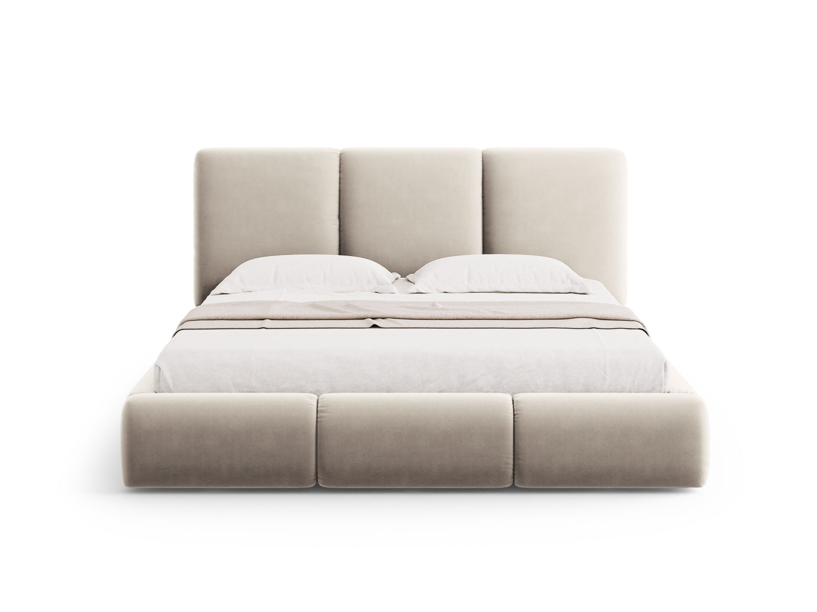 Nicolas Velour Bett mit Stauraum und Headboard  in Light Beige präsentiert im Onlineshop von KAQTU Design AG. Bett ist von Cosmopolitan Design