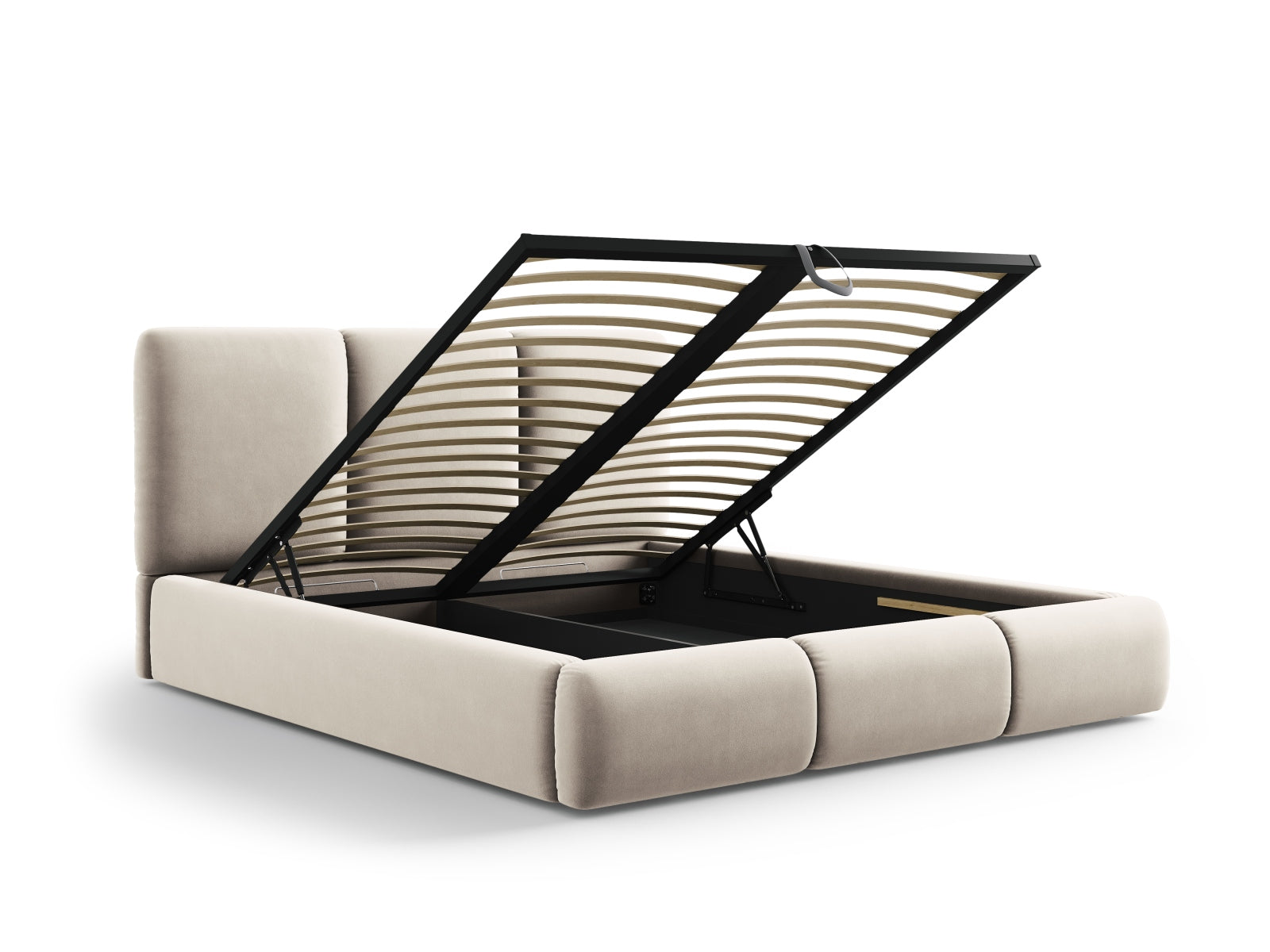 Nicolas Velour Bett mit Stauraum und Headboard  in Light Beige präsentiert im Onlineshop von KAQTU Design AG. Bett ist von Cosmopolitan Design