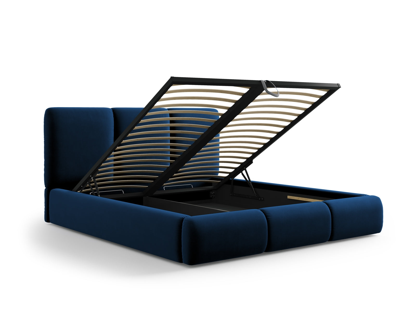 Nicolas Velour Bett mit Stauraum und Headboard  in Royal Blue präsentiert im Onlineshop von KAQTU Design AG. Bett ist von Cosmopolitan Design