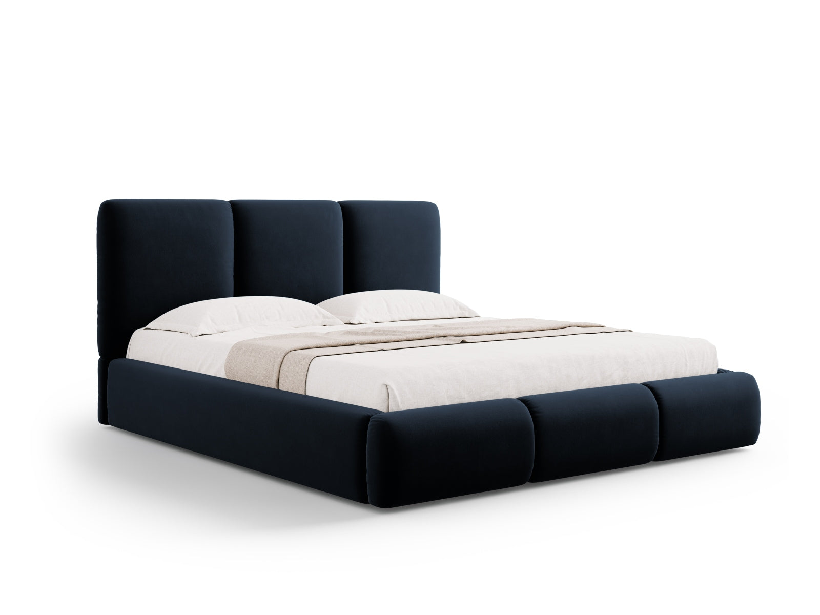 Nicolas Velour Bett mit Stauraum und Headboard  in Dark Blue präsentiert im Onlineshop von KAQTU Design AG. Bett ist von Cosmopolitan Design