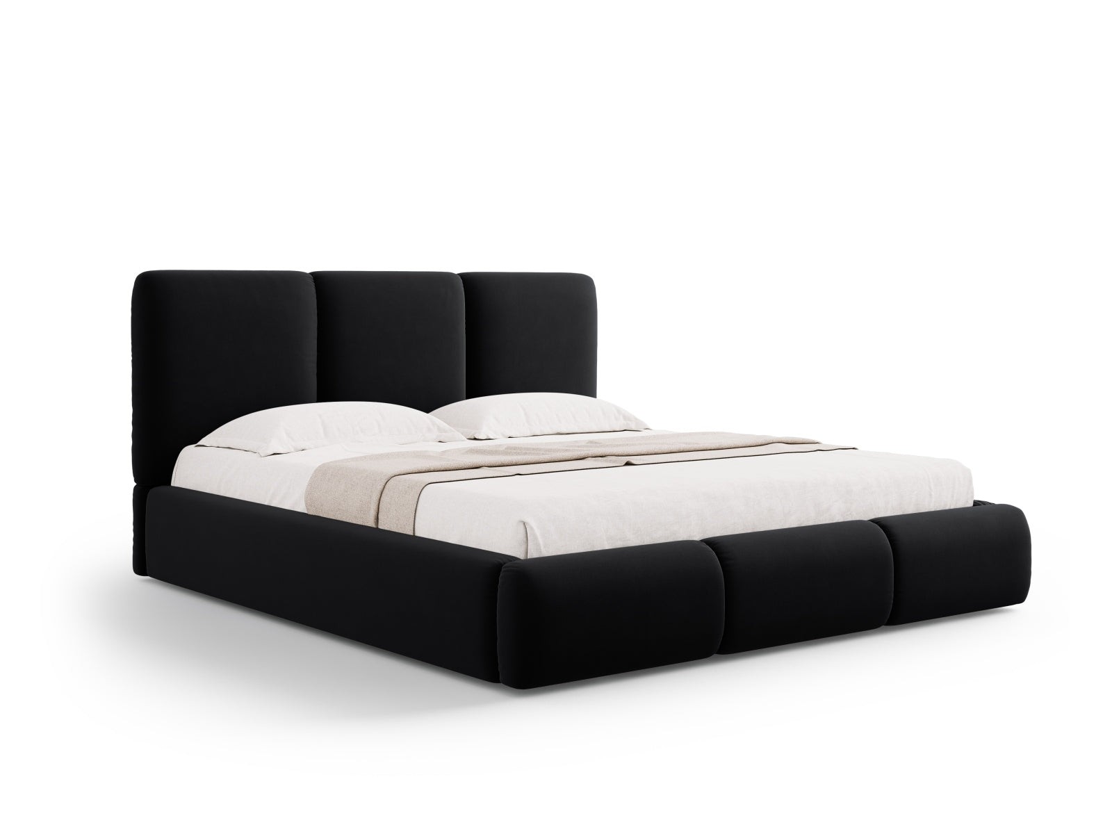 Nicolas Velour Bett mit Stauraum und Headboard  in Black präsentiert im Onlineshop von KAQTU Design AG. Bett ist von Cosmopolitan Design