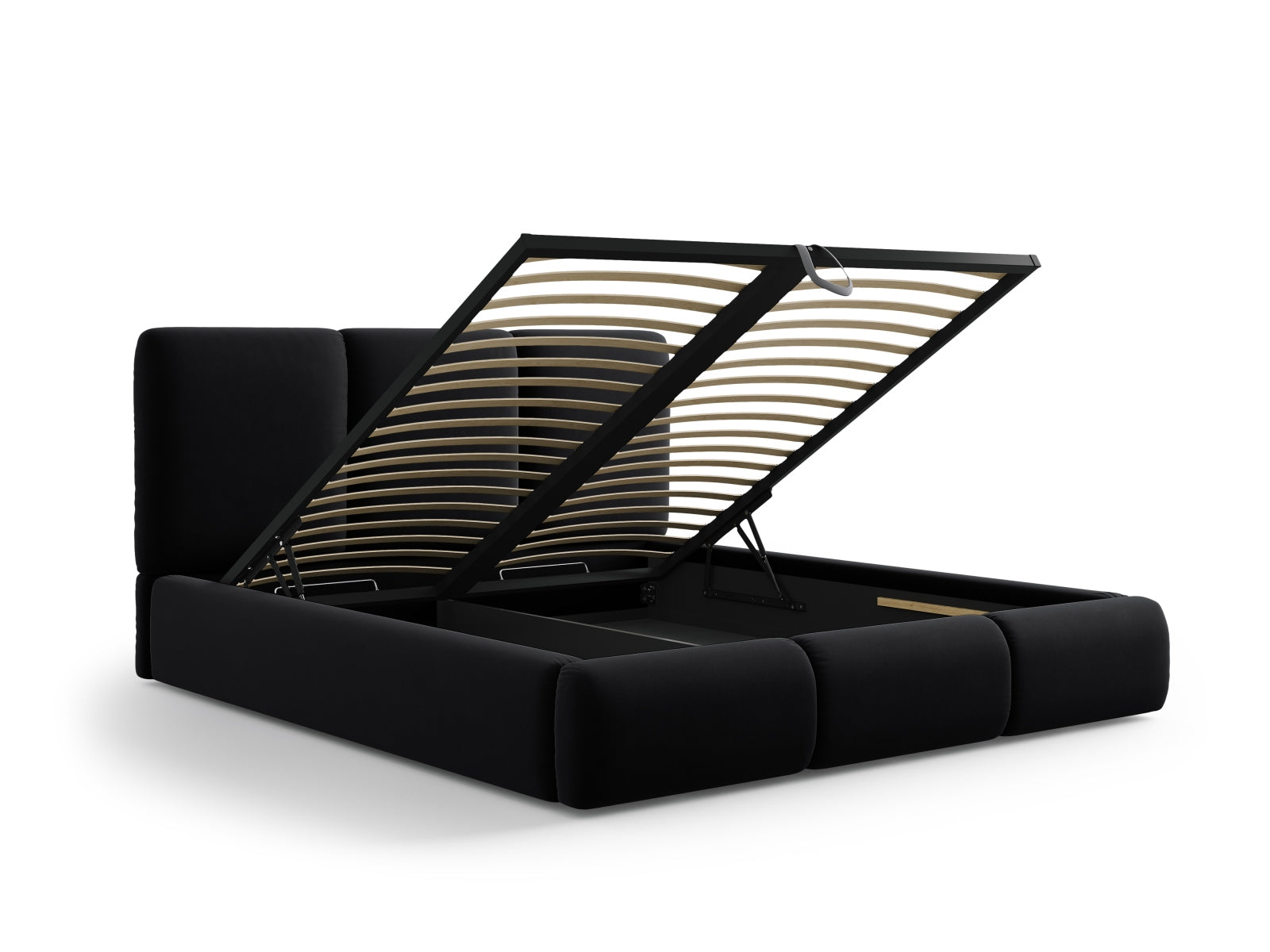 Nicolas Velour Bett mit Stauraum und Headboard  in Black präsentiert im Onlineshop von KAQTU Design AG. Bett ist von Cosmopolitan Design