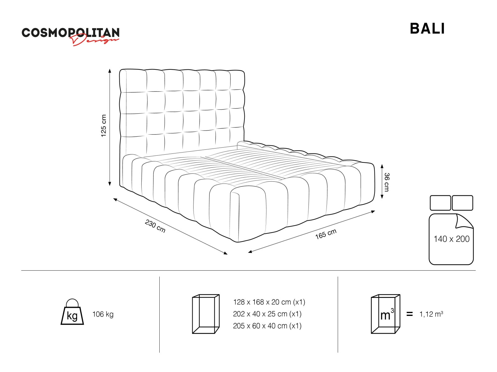 Modernes Bali Bett mit 140 cm Breite, ausgestattet mit praktischem Stauraum und einem ansprechenden Kopfteil in sanftem Light Blue-Bluvel.