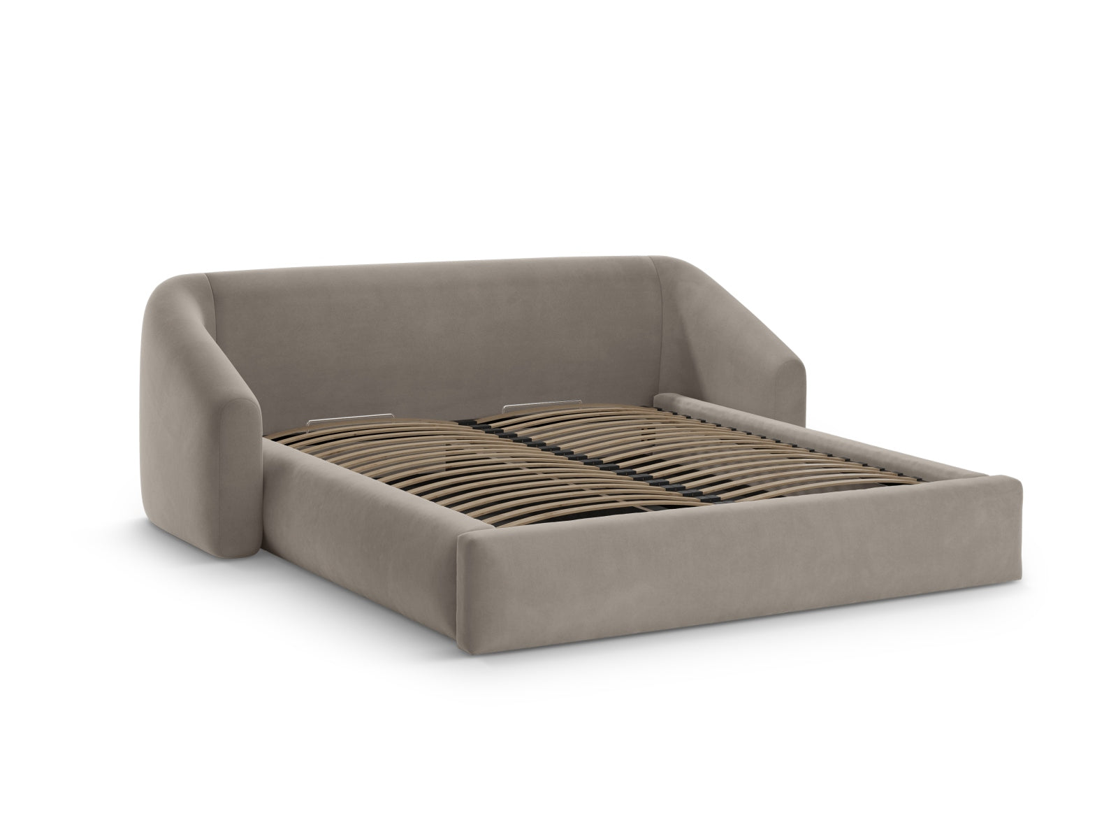 Entdecken Sie das elegante Campi Velour Bett von Cosmopolitan Design: modern, funktional mit Stauraum und einem komfortablen Headboard für Ihr Schlafzimmer!