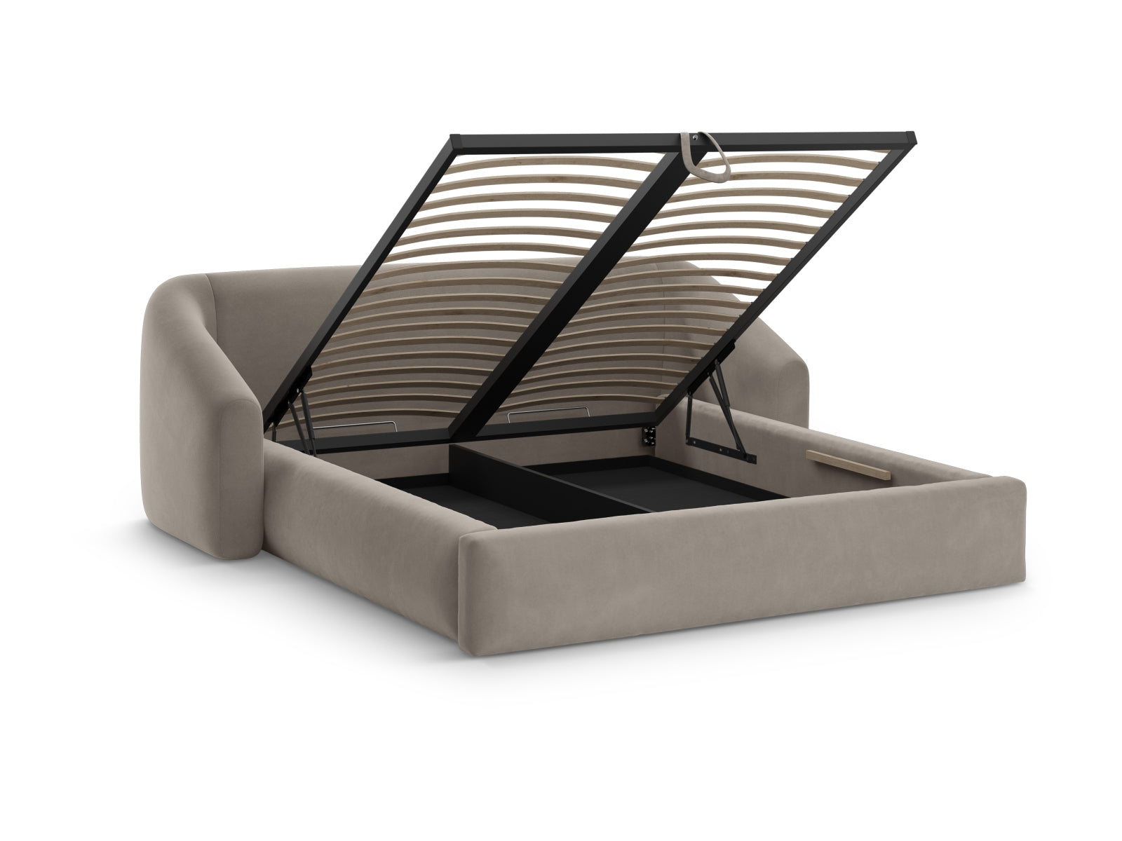 Erleben Sie das stilvolle Campi Velour Bett von Cosmopolitan Design: zeitgemäss, praktisch mit Stauraum und einem bequemen Kopfteil für Ihr Schlafzimmer!