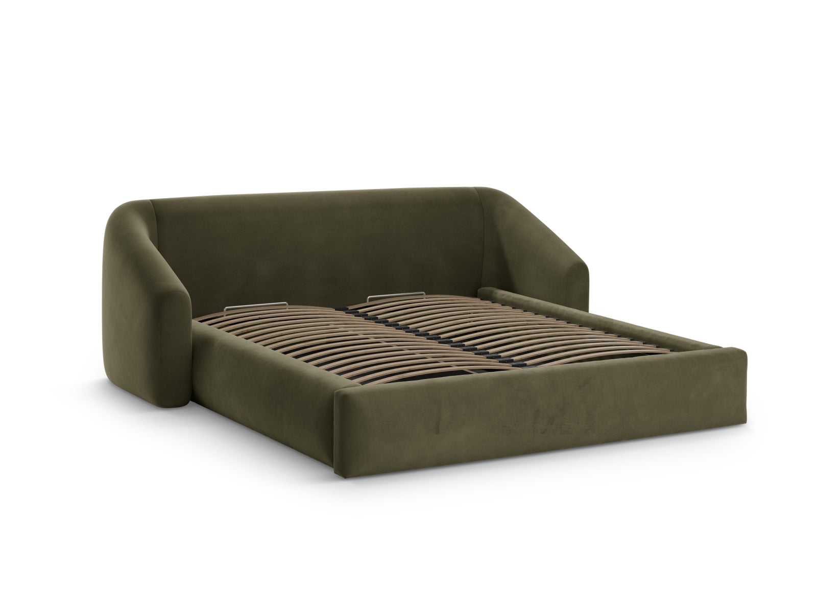 Entdecken Sie das elegante Campi Velour Bett von Cosmopolitan Design: modern, funktional mit Stauraum und einem komfortablen Headboard für Ihr Schlafzimmer!