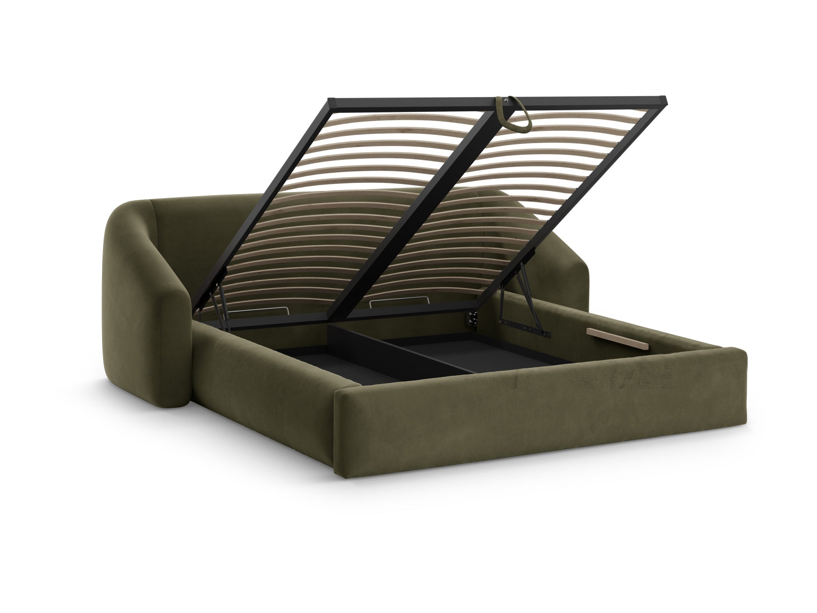 Erleben Sie das stilvolle Campi Velour Bett von Cosmopolitan Design: zeitgemäss, praktisch mit Stauraum und einem bequemen Kopfteil für Ihr Schlafzimmer!