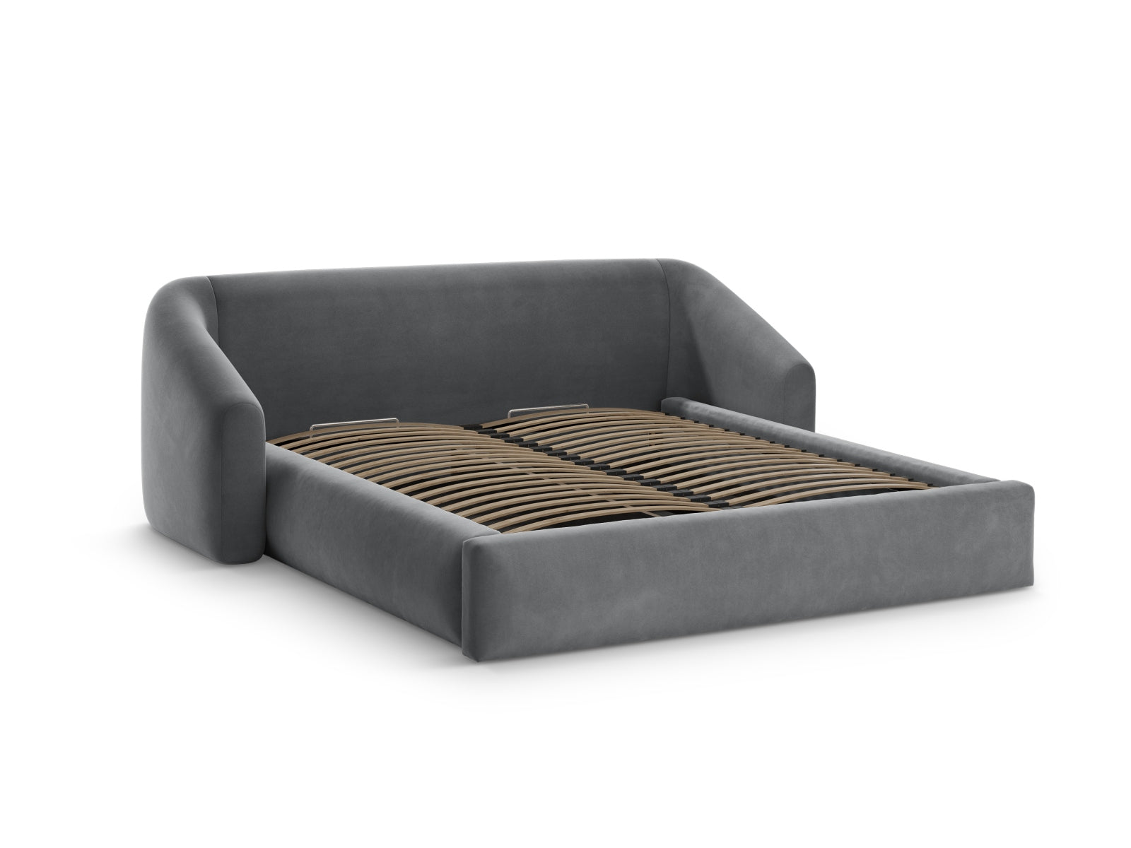 Entdecken Sie das elegante Campi Velour Bett von Cosmopolitan Design: modern, funktional mit Stauraum und einem komfortablen Headboard für Ihr Schlafzimmer!