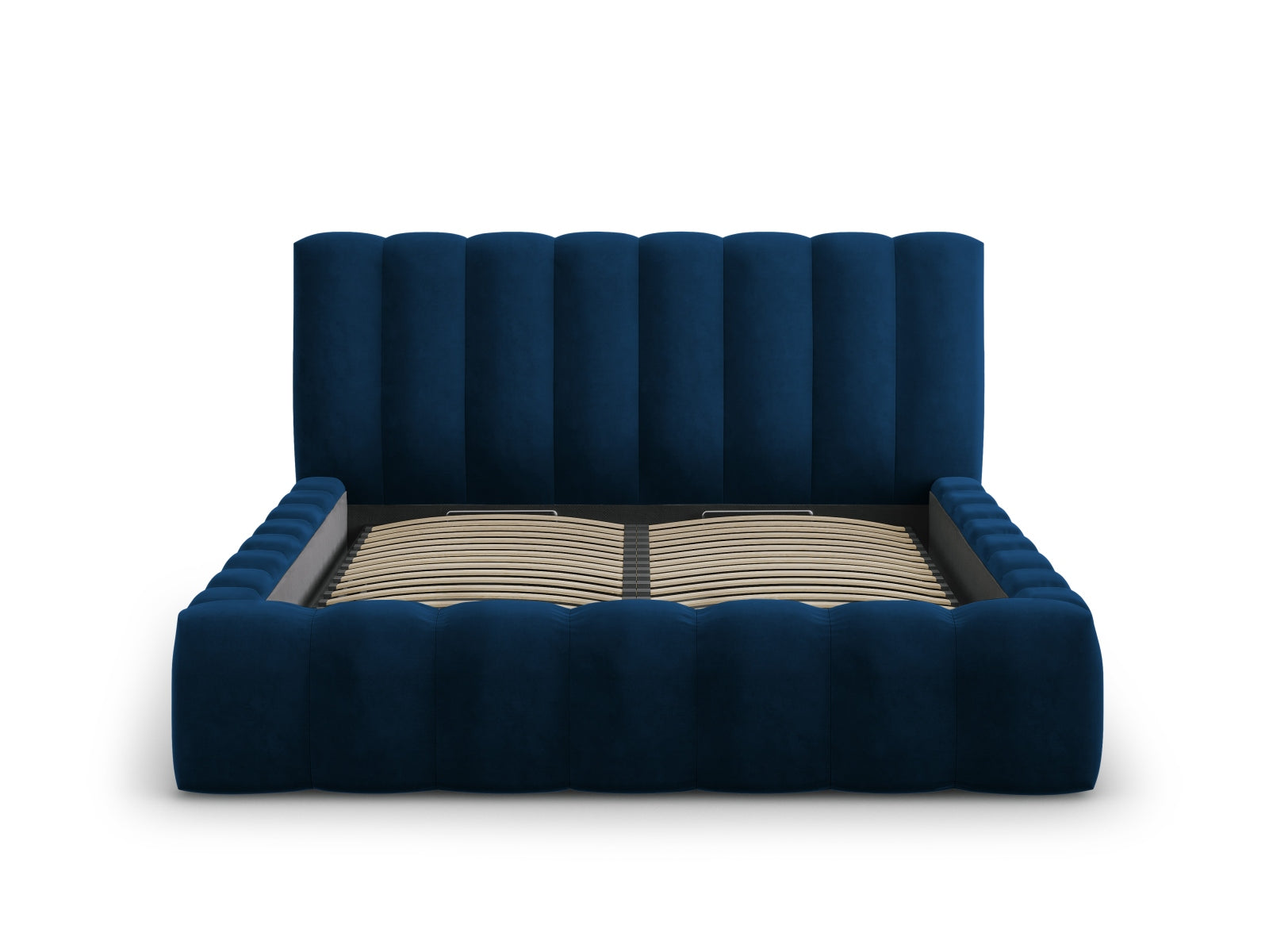 Elegantes Palma Bett in Royal Blue mit praktischem Stauraum und stilvollem Kopfteil, ideal für moderne Schlafzimmer.